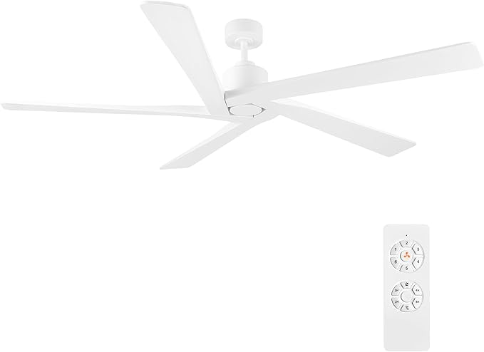 WINGBO 54 Inch DC Ceiling Fan without Lights, 5 Reversible Carved Solid Wood Blades, 6-Speed Noiseless DC Motor, Modern Ceiling Fan No Light for Bedroom Living Room Kitchen, White