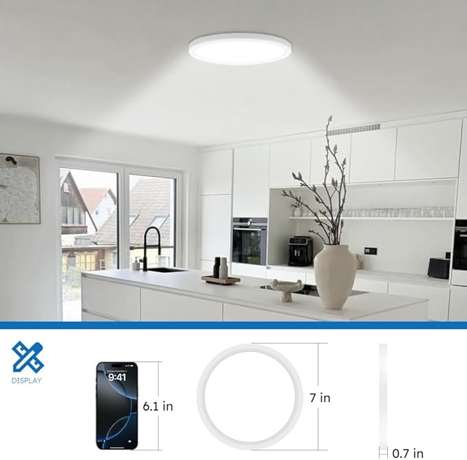 6-Pack LED Flush Mount Ceiling Light, Slim 3CCT Selectable 3000K-5000K, Triac Dimmable, Easy J-Box Installation, White Finish, Ideal for Bedroom, Kitchen,Hallway. (7 inch)