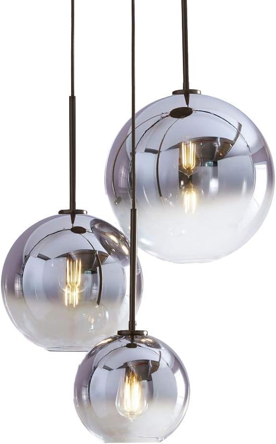 Gradient Color Glass Pendant Light,Modern Glass Hanging Light Chaniler Light (Silver, 25cm)