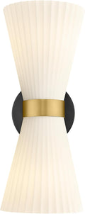 Indoor Wall Sconces, HWH Hardwired Black and Gold Bathroom Sconces Wall Lighting with Frosted Milk White Striped Glass, Modern Sconces Wall for Bathroom Hallway, 5HZG97B-2W BK+BG
