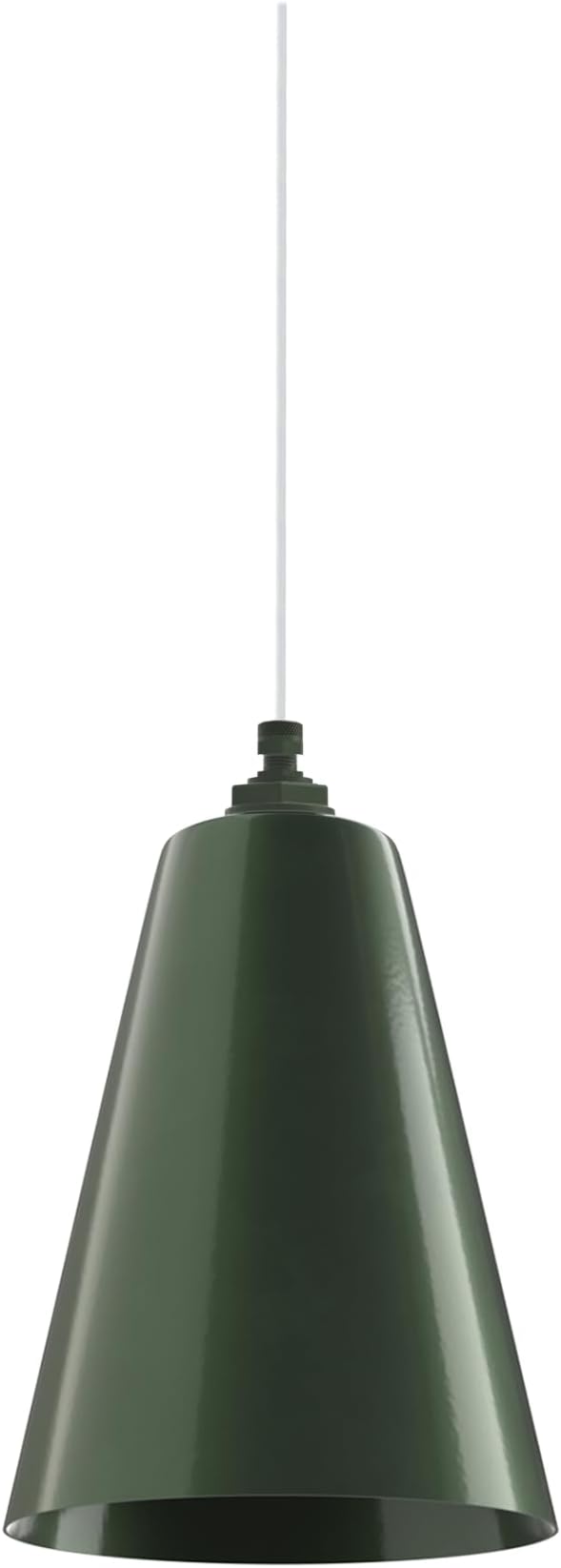 Steel Lighting Co. Laurel Pendant Light | Ceiling Mounted | 8.5 inch Cone Shade | Modern Contemporary Farmhouse Style Made in America | White Cloth Cord | Hunter Green Exterior/Interior