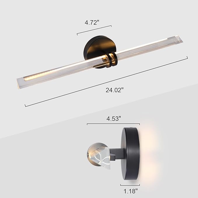 YUYI Crystal Picture Light for Wall, 24" Black Linear Picture Light Hardwired, Modern K9 Crystal Dimmable Painting Lights for Wall Art, Mirror, Paintings, Picture Frame