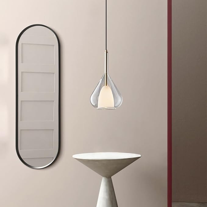 Modern Gold Black Double Layer Glass Teardrop Pendant Light E27 Base Adjustable Hanging Decorative Luminaire for Living Room Bedroom Dining Area Small Spaces