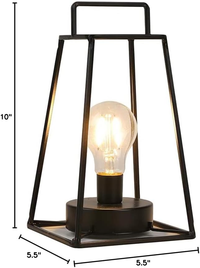 JHY DESIGN Retro Style Geometric Table Lamp 10''High Simple Iron Art Cordless Lamp Battery Powered Lamp with 6-Hours Timer Feature Cage Wireless Light for Balcony Party Indoor Outdoor(Short, Black)