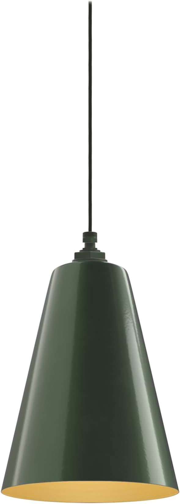 Steel Lighting Co. Laurel Pendant Light | Ceiling Mounted | 8.5 inch Cone Shade | Modern Contemporary Farmhouse Style Made in America | Black Cloth Cord | Hunter Green Exterior/Brass Interior