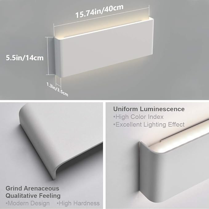 Aipsun 15.75in Matte White Modern Vanity Light Up and Down LED Vanity Light for Bathroom Wall Lighting Fixtures (Neutral White 4000K)