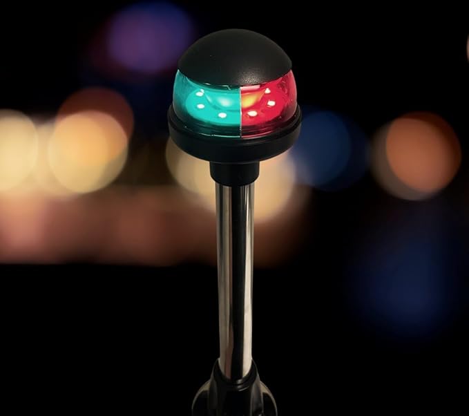 Pactrade Marine LED Green Red Navigation Bow Light 12" SS304 Pole Collar Plug-in (With 2-Prong Nylon Base Black Socket)