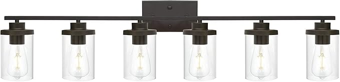 Farmhouse Vanity Lighting Fixtures Oil Rubbed Bronze 6 Light with Glass Shade Bathroom Light Fixture Industrial Wall Sconces for Kitchen Living Room Hallway