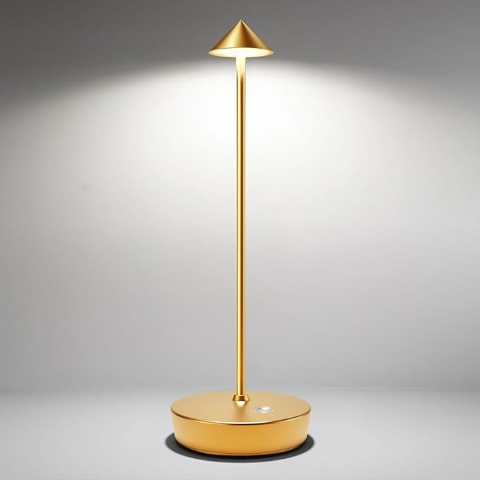 Cordless Table Lamps Rechargeable, 6000mAh Battery Operated LED Desk Lamp Outdoor Waterproof Portable Touch Dimmable Table Night Light for Patio Restaurant Dining Home Gold