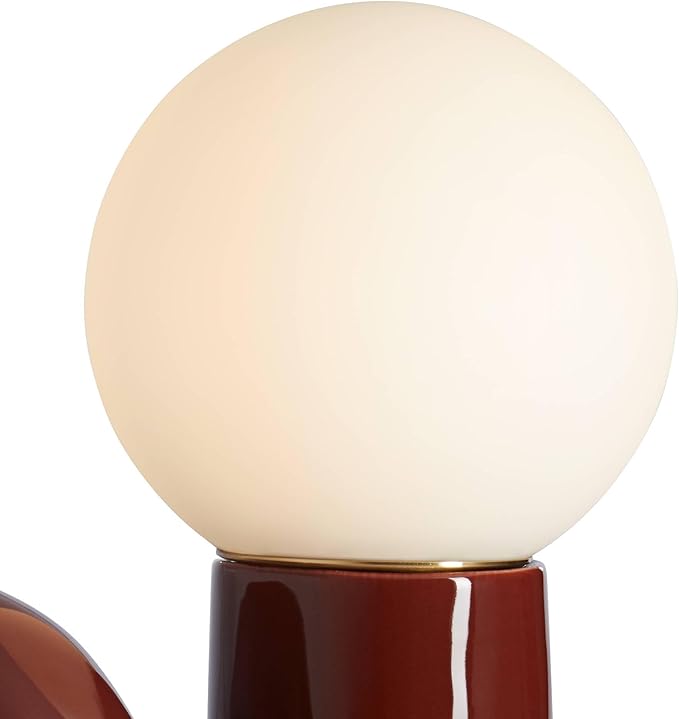 360 Lighting Fondant 11 3/4" Small Mid Century Modern Accent Table Lamp Chocolate Brown Ceramic Single Glass White Shade Living Room Bedroom Bedside Nightstand House Office Home Reading
