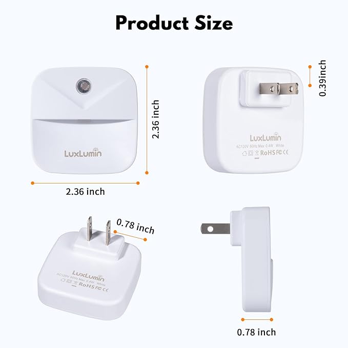 LED Night Lights Plug into Wall with Dusk-to-Dawn Sensor, Automatically Turn on and Off,Night Light for Kids,Bedroom,Bathroom,Stairs, White, 6 Packs