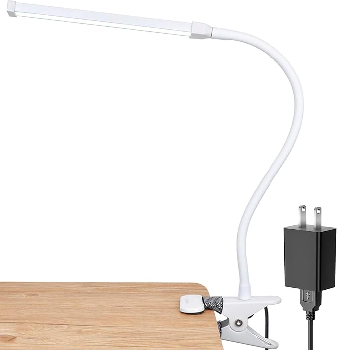 LEPOWER Led Clip on Light, 5W Reading Lights for Books in Bed with Gooseneck, Adjustable Color Temperature Clip Lamp, Ideal for Bedtime Reading and Piano Light, Metal, White