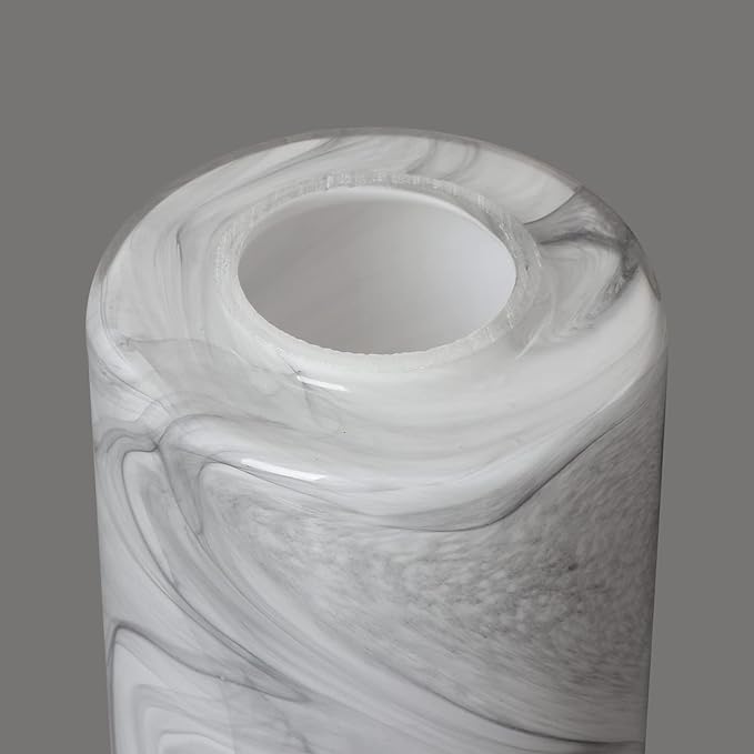 2 Pack White Marble Glass Cylinder Lamp Shade with 1 5/8 inch Fitter, Light Fixture Replacement Globe Cover for Chandelier, Wall Sconce, G0083