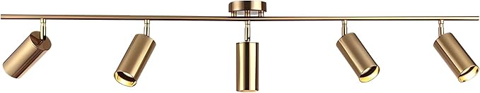 BOKT 5-Light LED Track Lighting Fixtures Ceiling Gold Modern 5 Way Spotlight Fixture Indoor Spot Lighting Mid Century Vintage Linear Kitchen Track Lighting Kit Brushed Brass Picture Light