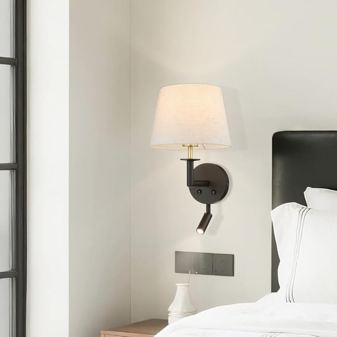 XiNBEi Lighting Bedroom Wall Sconce, Classic Headboard Hardwired Wall Light with LED Integrated Reading Light in Dark Bronze for Bedroom Entry Living Room XB-W490-LED-DBS