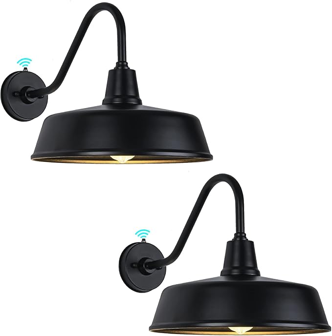 Outdoor Gooseneck Barn Light - Exterior Fixture Sconce Wall Light for Farmhouse, Dusk to Dawn Sensor Front Door Porch Garage Patio Lighting (15 inch（2 PCS）)