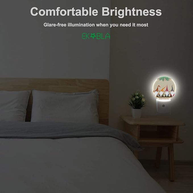 EKOBLA Gnome Night Light Christmas Winter Decorative Santa Elf Snowflakes Plug in Nightlights Home Dusk to Dawn Smart Sensor LED Lamp for Men Women Boys Girls Gift