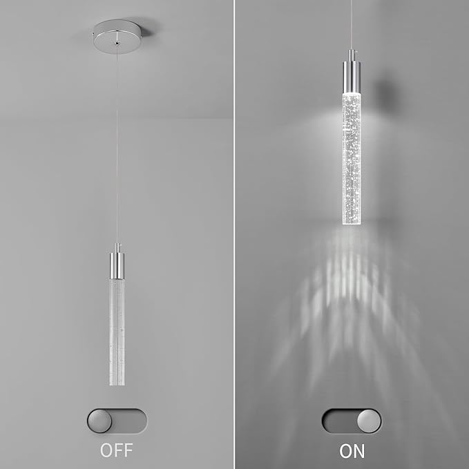 Modern Kitchen Island Pendant Light Dimmable LED Chrome Finish Mini Crystal Pendant Lighting Bedroom Bedside Table Small Pendant Lights（3-Pack）