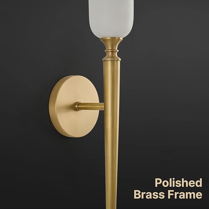 Vintage Alabaster Brass Wall Sconce: Set of 2 Antique Spanish Natural Marble Modern Vanity Wall Lights - 21.6" Long Linear Brushed Gold Sconces - Indoor Sconce for Bathroom Hallway Bedroom Living Room