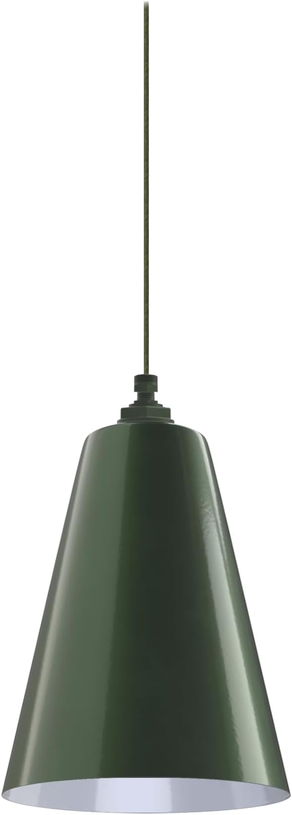 Steel Lighting Co. Laurel Pendant Light | Ceiling Mounted | 8.5 inch Cone Shade | Modern Contemporary Farmhouse Style Made in America | Avocado Cloth Cord | Hunter Green Exterior/White Interior
