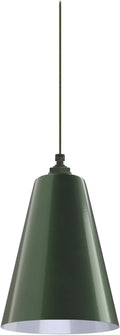 Steel Lighting Co. Laurel Pendant Light | Ceiling Mounted | 8.5 inch Cone Shade | Modern Contemporary Farmhouse Style Made in America | Avocado Cloth Cord | Hunter Green Exterior/White Interior