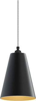 Steel Lighting Co. Laurel Pendant Light | Ceiling Mounted | 8.5 inch Cone Shade | Modern Contemporary Farmhouse Style Made in America | Gray Tweed Cloth Cord | Matte Black Exterior/Brass Interior
