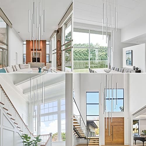 Modern LED Chandelier with Clustered Pendant Lights - Black, 12 Lights, Dimmable, High Ceiling, Large Hanging Chandelier for Loft, Villa, Living Room, Stairs and Foyer