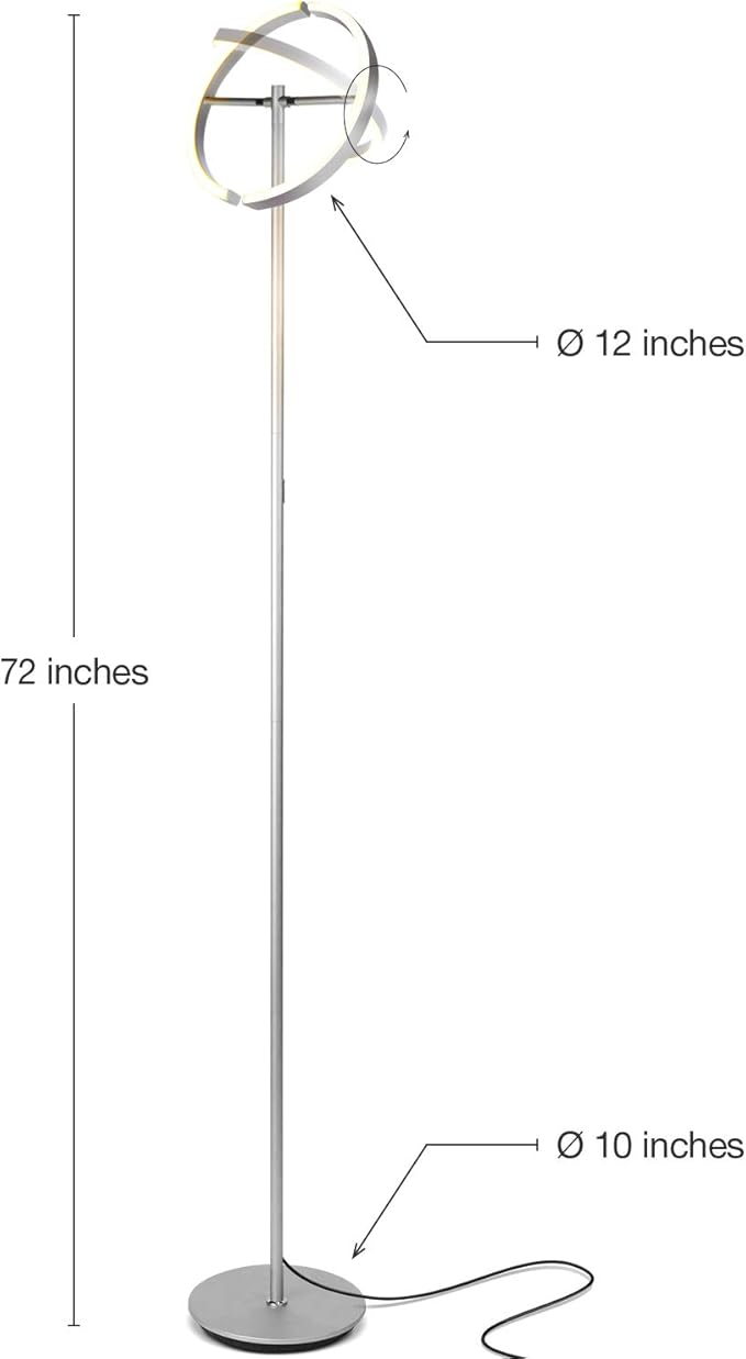 Brightech Halo Split Floor Lamp, Modern Bright LED Torchiere Floor Lamp for Offices - Dimmable, Tall Standing Lamp for Living Room or Bedroom - Adjustable Light w/Rotating Angles - Platinum Silver