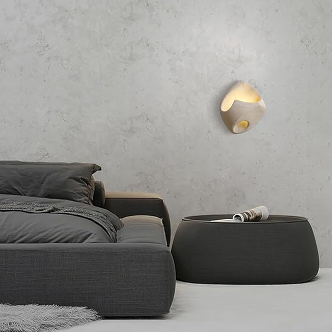 Modern Textured Wall Sconce, Minimalist Sculpture Lamp with Concrete Finish & Irregular Geometric Design, Hidden LED Warm Light for Living Room, Bedroom, Hallway, Gallery.(D)