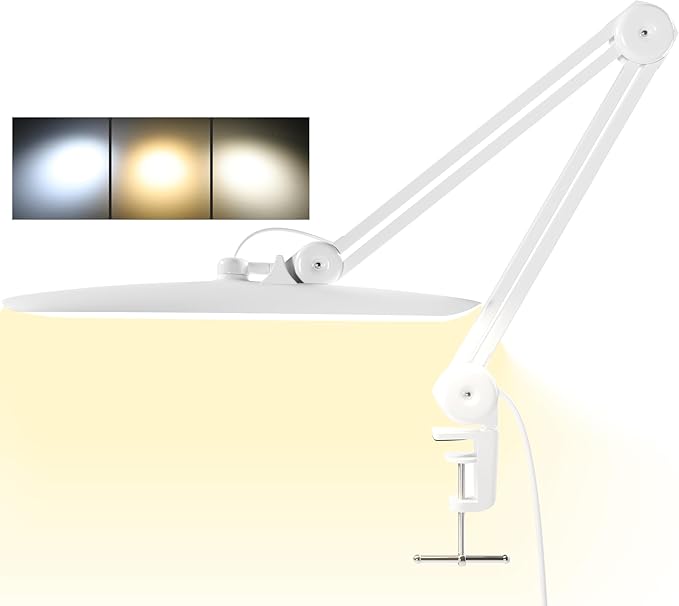3000 Lumens Adjustable LED Desk Lamp & Task Lamp - Bright, Dimmable Lighting for Office, Crafts, Nails &Salon Hobbies with Clamp (CCT, White)