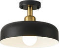 Modern Semi Flush Mount Ceiling Light,Mid Century Hallway Ceiling Light Fixture,E26 Ceramic Lamp Head,Black and Gold Light Fxiture Ceiling for Kitchen Entryway Bedroom Hall Entry (12.6 in)