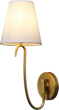 PERMO Antique Wall Sconce with White Fabric Shade, E26 Hardwired Wall Light, Goose-Neck Design for Bedroom, Living Room, Hallway