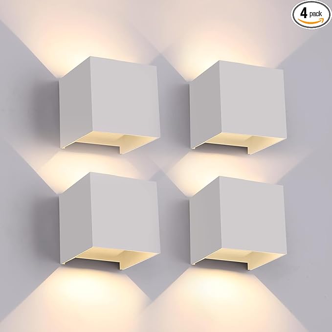 15W 4Pack Led White Outdoor Wall Sconces Light Fixtures Modern Exterior/Interior Waterproof Porch Wall Mounted Lighting Outside Wall Lamps for Garden Shop Yard Patio Home Entryway Park Staircase