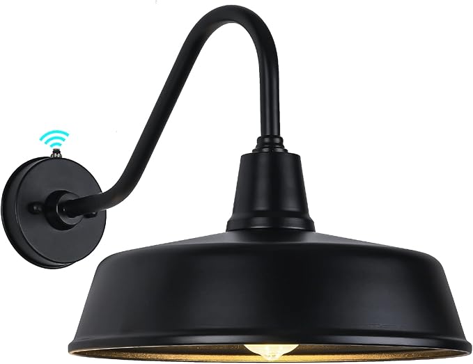 Gooseneck Barn-Lights Outdoor Fixture - 15 inch Farm Style Black Large Lighting Farmhouse Exterior Sconce Wall Light for House, Dusk to Dawn Sensor Front Door Porch Garage (15 inch)