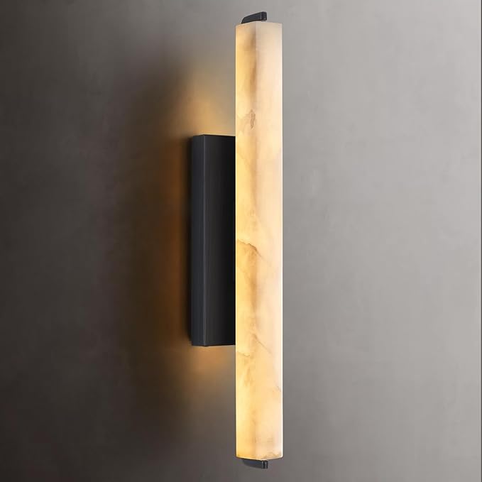 Alabaster Wall Sconce, 25" Natural Marble Wall Sconce, Black Alabaster Single Sconces, Bronze Modern Bathroom Sconces, Indoor Wall Lighting for Living Room, Bedroom, Hallway, Staircase