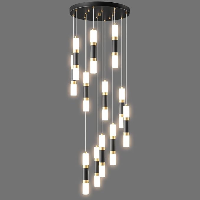 12-Light Chandelier LED 72W Dimmable Chandeliers for Entryway Pendant Light Fixture Chandeliers for Staircase Lobby Black Gold Lighting Modern High Ceiling Chandelier