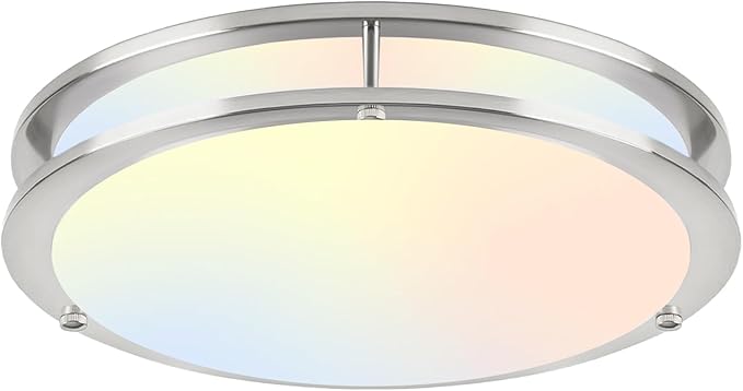 Modern 16" LED Ceiling Light, 2200LM 26W Flush Mount – 5CCT Color Adjustable (2700K-6500K) – Brushed Nickel Fixture, Ultra Bright & Energy Efficient – ETL/FCC Listed
