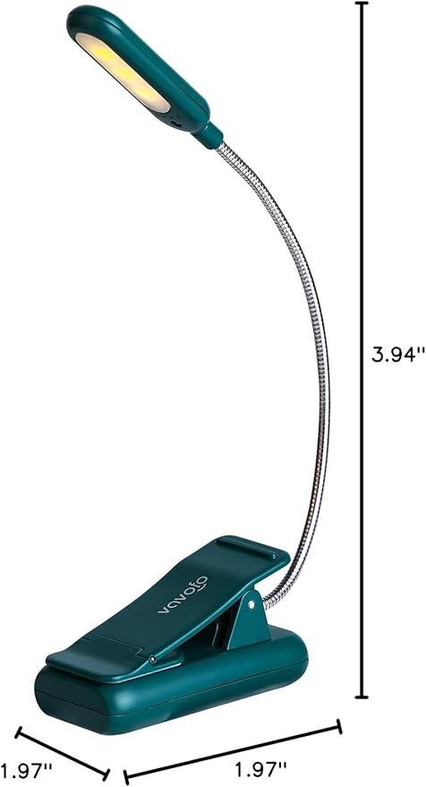 VAVOFO Rechargeable Book Light for Reading in Bed Kids, 7 LED Reading Light with 9-Level Warm Cool White Daylight, Eye Care Lamp with Power Indicator for Bookworms (Green)