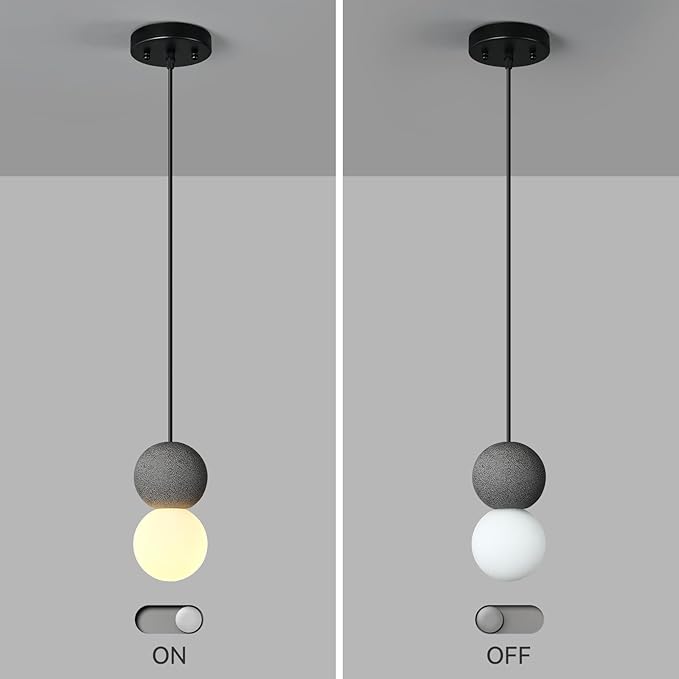 Modern Black 1-Light Concrete Pendant Light Kitchen Island Ceiling Light Fixture White Glass Globe Ball Pendant Lighting for Dining Room Coffee Club Resturant Bar Living Room(3-Pack)