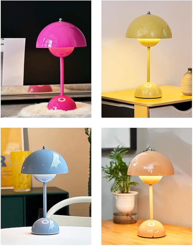 Flowerpot Lamp Modern Flower Bud 12" Cordless Touch Dimmable 2600mAh Rechargeable Desk Lamps Nordic Minimalist Mushroom Lamps Retro Nightstand Bedside Lamp for Bedroom Living Room(Pink)