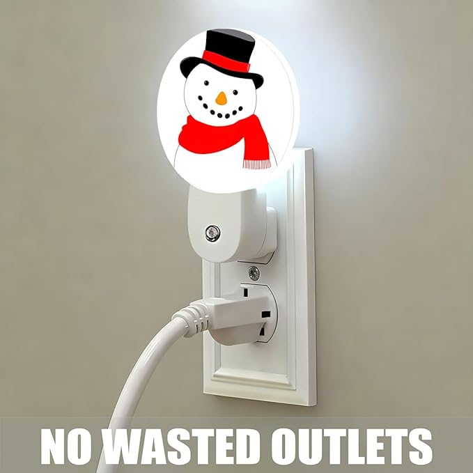 Plug-in Snowman with Red Scarf Night Light Christmas Winter Night Lights Plug into Wall with Auto on/Off Sensor, 0.5W LED Nightlight for Bedroom Bathroom Kitchen Hallway