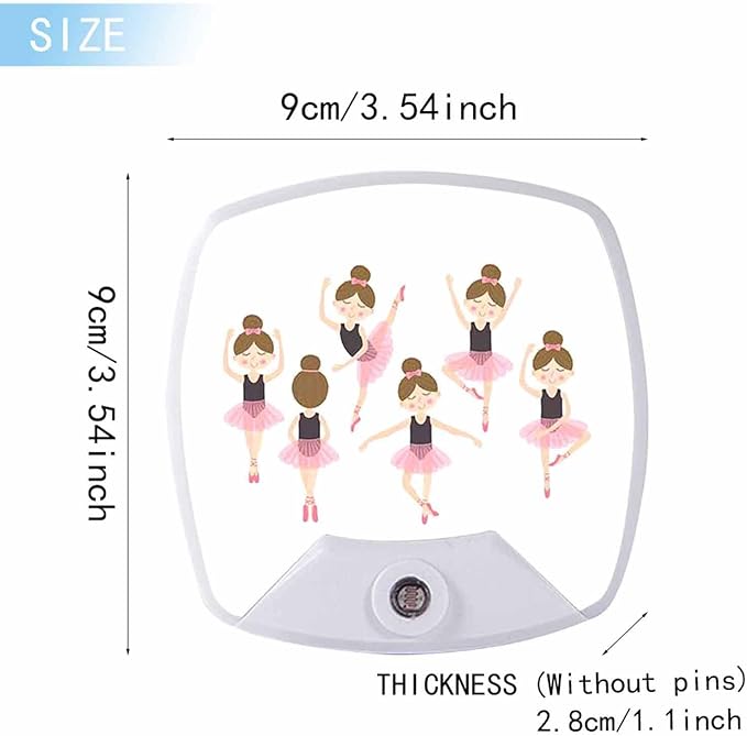 LED Square Night Light,Cute Ballerina LED Night Light Plug into Wall with Dusk to Dawn Light Sensor White Energy Efficient Nightlight for Bedroom Bathroom Hallway Living Room Kitchen
