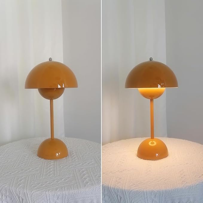 Flowerpot Lamp Modern Flower Bud 12" Cordless Touch Dimmable 2600mAh Rechargeable Nordic Minimalist Mushroom Lamp Retro Nightstand Bedside Light for Bedroom Living Room(Dark Green)