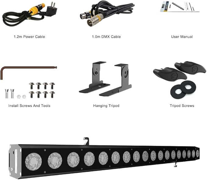 SHEHDS Stage Wash Lights Bar, 18x18W RGBWA+UV, Modular Linking LED Wall Washer Light, B & Strobe Effect, DMX 12/108/120 CH, Ideal for School Events, Musical Theater, Dance Shows, Christmas galas