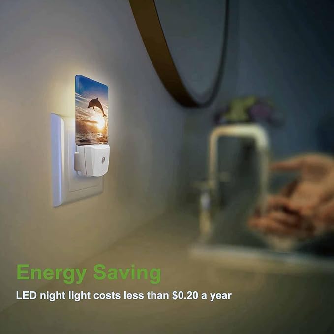 LED Night Light,Dolphin Leaping Sea Water Surface LED Night Light Plug into Wall with Dusk to Dawn Light Sensor White Energy Efficient Nightlight for Bedroom Hallway Living Room Kitchen