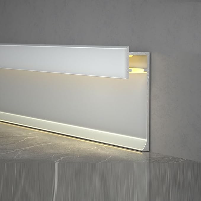 20Pcs LED Aluminium Metal Baseboard Trim, Matte Silver 75mm x 2500mm 2.95" x 8.2' Total 164 ft LED Light Aluminum Wall Base Board Cover Molding Skirting Trim, Embedded Mount Down Light B Style