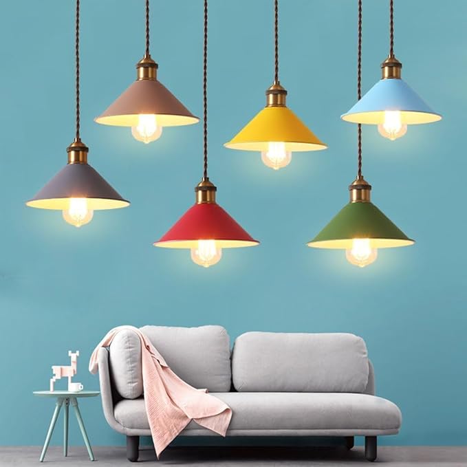 Black Metal Cone Pendant Light Shade Farmhouse Hanging Light Fixture Replacement Lamp Shade for Ceiling Fan or Kitchen Island Lighting (Black, Pack of 1)