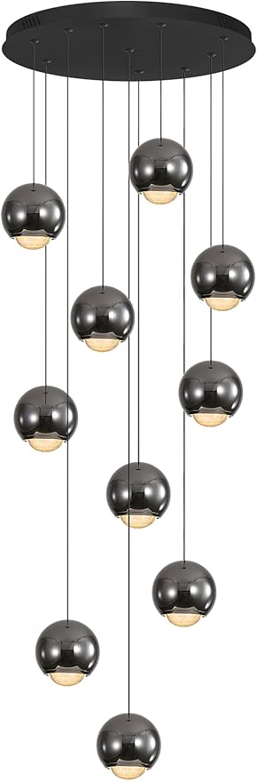 10-Light LED Staircase Black Chandelier Crystal Ceiling Lights Large Chandeliers for High Ceilings, Entryway Modern Lighting Fixture Villas and Stairs