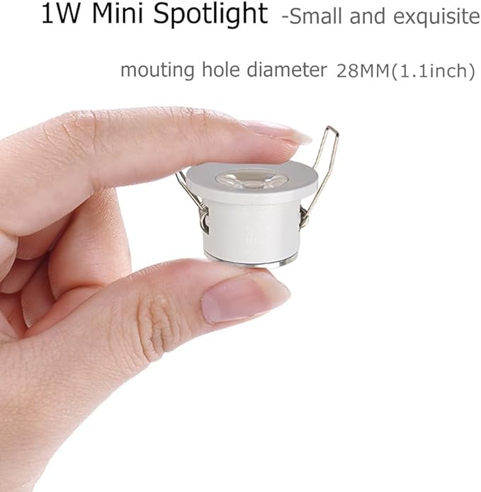 2Pack 1W Mini Spotlights Indoor Recessed Ceiling Showcase Display Under-Cabinet Lights Fixture with AC 110V/220V to DC 3-12V LED Driver Power Supply 3000K Warm-White Lighting White-Shell