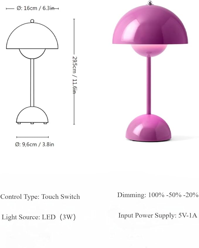 Flowerpot Lamp Modern Flower Bud 12" Cordless Touch Dimmable 2600mAh Rechargeable Desk Lamps Nordic Minimalist Mushroom Lamps Retro Nightstand Bedside Lamp for Bedroom Living Room(Pink)